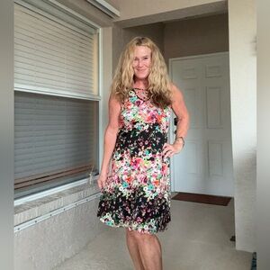 Spense Pink and Blue Sleeveless V-Neck Sundress